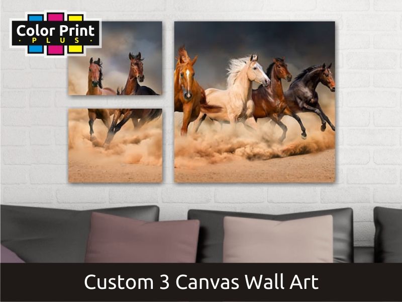3 canvas wall art horses running